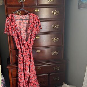Floral Red Wrap Dress